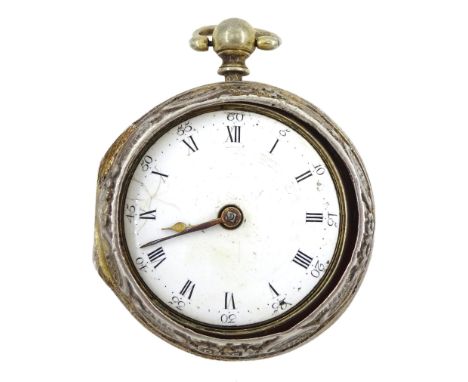 George III silver and silver-gilt repousse pair cased verge fusee pocket watch by J Johnson, London, No. 1479, pierced and en