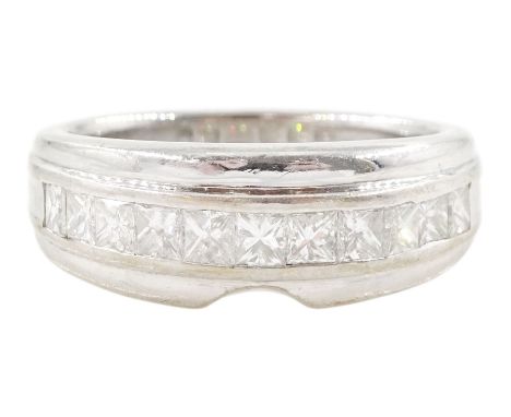 18ct gold channel set, princess cut diamond half eternity ring, Edinburgh 2000, total diamond weight approx 0.50 caratConditi