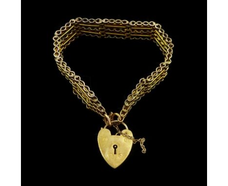 Early 20th century 9ct gold four bar gate bracelet, stamped, with later heart locket clasp, hallmarkedCondition Report:Approx