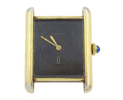 Must de Cartier silver-gilt manual wind wristwatch, black dial, back case No 6 102222, hallmarkedCondition Report:Movement fu