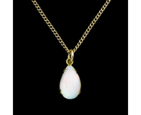9ct gold single stone pear cut opal pendant necklaceCondition Report:Pendant approx 1.6gm, length = 2.2cm, small chip to tip 