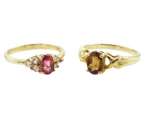 Gold single stone cognac tourmaline ring and a gold pink tourmaline and white topaz ring, both hallmarked 9ctCondition Report