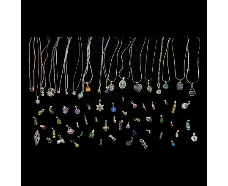Nineteen silver stone set pendant necklaces including labradorite, amethyst, garnet and tanzanite and a collection of silver 