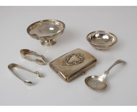 A small group of silver smalls - including a circular, pierced George V bon-bon dish by Walker &amp; Hall, Sheffield 1933, 9.