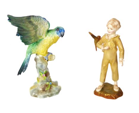 A Royal Worcester blush ivory figure 'The Parakeet' - modelled by Freida Doughty, model no. 3087, black printed factory mark,