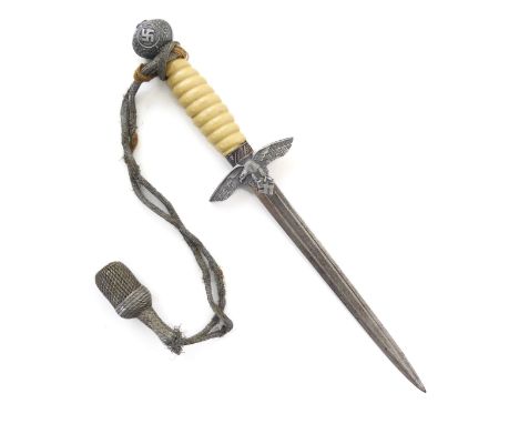 A&nbsp;WWII Third Reich Nazi German Luftwaffe officer's dress dagger - the double-edged blade stamped 'wMw WAFFEN', globe pom