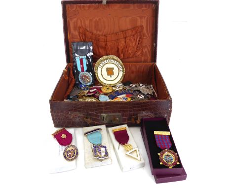 A collection of silver, silver gilt, gilt metal and enamel Masonic jewels - including jewels for the Bowyer Lodge, Wychwood L