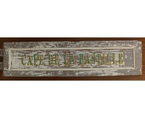 A French vintage style &lsquo;Caf&eacute; de la Bastille&rsquo; painted wooden caf&eacute; sign: made using an antique French