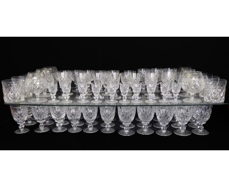 A set of seventy-nine drinking glasses (some marked Tudor England): 16 x white wine; 17 x red wine; 15 x port (9 and 6); 7 x 