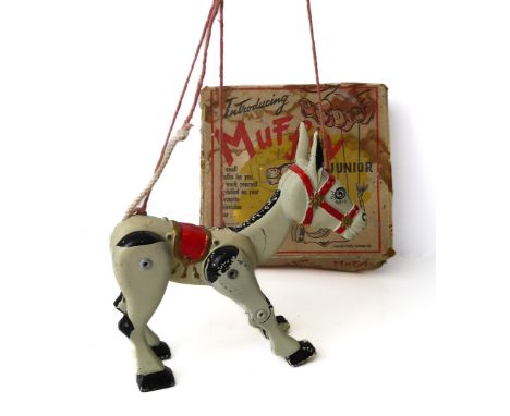 A Moko Lesney diecast Muffin the Mule string puppet - in the original box (VG, box F, complete but stained and split, pencil 
