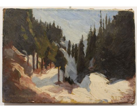 Meliora Adlercron (Scottish, 1911-1930) Highland winter landscape oil on canvas, signed and dated 1930 lower left, inscribed 