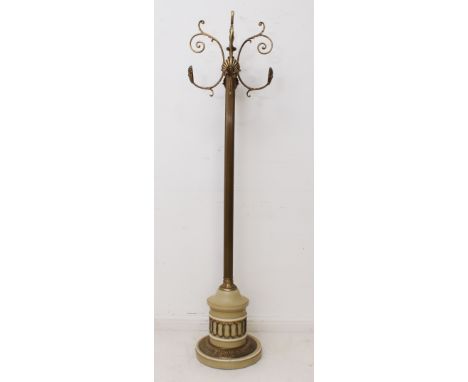 A 19th century style painted and parcel-gilt coat and hat stand - late 20th century, with foliate and shell decorated arms ra