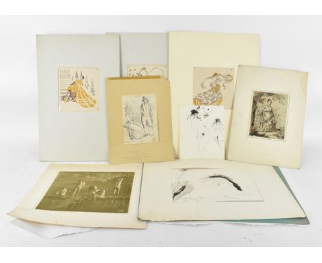 A small collection of works on paper, to include a pencil sketch by Bartholomeo Pinelli (1781-1835), signed, three stencilled