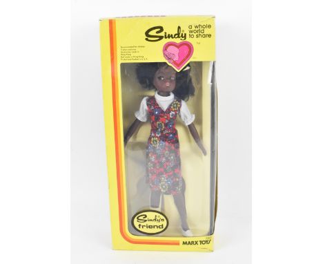 A vintage Sindy's friend Gayle doll by Marx Toys, circa 1978, in original box with posing stand, the doll wearing a floral pr