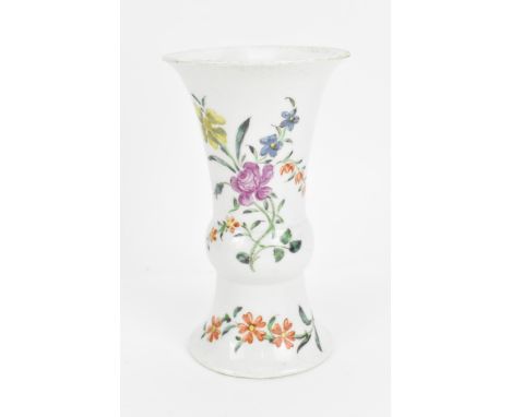 A late 18th century English porcelain gu-shaped vase, probably by Worcester, circa 1770, decorated with hand-painted floral s