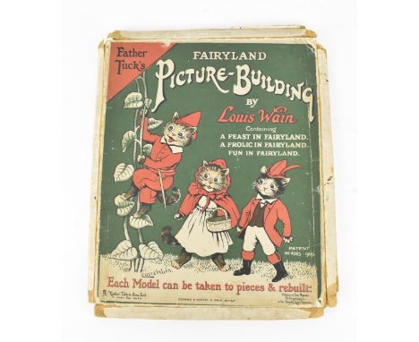 A set of Father Tuck's Fairyland Picture-building by Louis Wain, circa 1909, containting three vintage puzzles: A Feast in Fa