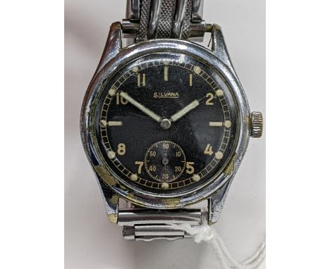 An Silvana, German WW2 military, gents, manual wind, nickel plated wristwatch, having a black dial with subsidiary seconds, A