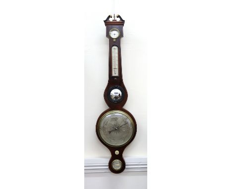 C. P. Maffia & Co Monmouth:  an early 19th century mahogany boxwood and ebony banded wheel barometer, thermometer, hygrometer