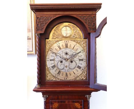 James Kirklan Glasgow:  A George III mahogany boxwood and ebony strung longcase clock, the hood with dentil cornice and blind