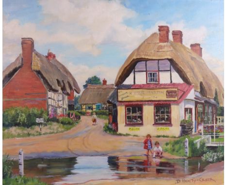 Deirdre Henty-Creer (British, 1918-2012), A view of Kings Somborne; Children playing in the snow in Wherwell, Hampshire, a pa