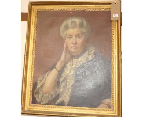 Early 20th century English school - half-length portrait of a middle-aged woman, oil on canvas, 65 x 52cm 