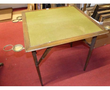 A 1930s oak campaign travelling card table, 72 x 72cm