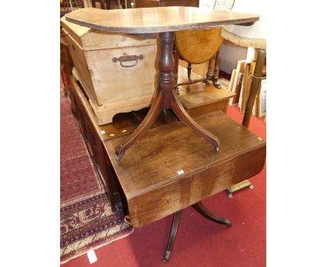 A Regency mahogany pedestal supper table, together with a further Regency mahogany round cornered pedestal tripod occasional 