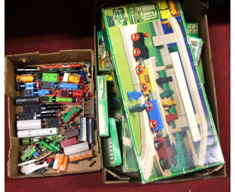 A tray containing Brio boxed sets, to include Intercity Train, accessories for the wooden railway etc; together with a tray c