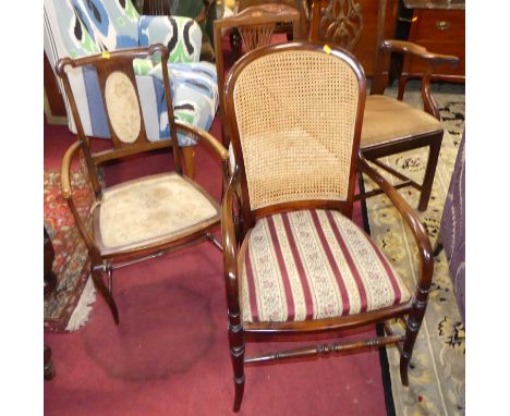 A collection of nine various sundry chairs, to include; a pair of mahogany Chippendale elbow chairs, cherrywood cane back elb