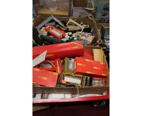 Two boxes containing 00 gauge trains, tracks, and accessories, to include British Railways 70013 Oliver Cromwell loco and ten