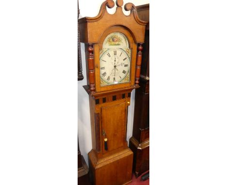 John Thomas of Crunchurch(?) - an early 19th century oak longcase clock, having painted 13" signed arched dial with rolling d