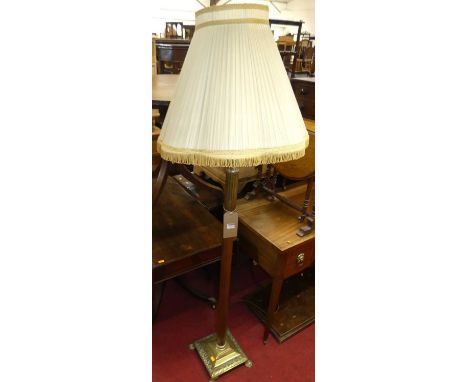 A gilt brass Corinthian column standard lamp, with pleated silk shade, height (excluding fittings) 126cm