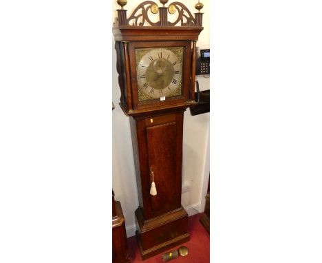 Thomas Farrer of Saxmundham - a George III oak longcase clock, having a 12" square brass dial, silvered chapter ring with mat