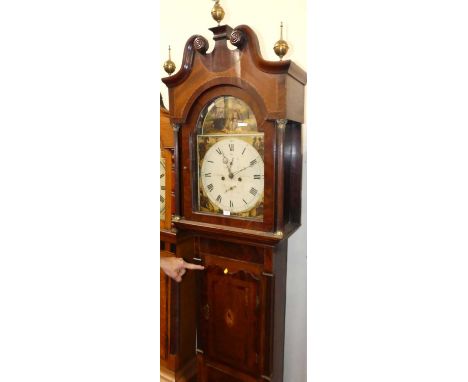 James Blair of Kilwinning - an early 19th century mahogany and inlaid longcase clock, having 14" painted arch dial with subsi