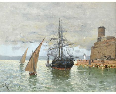 Frank Myers Boggs (1855-1926) American Marseille, leaving portSigned, oil on canvas, 42cm by 53.5cm Provenance: Private Colle