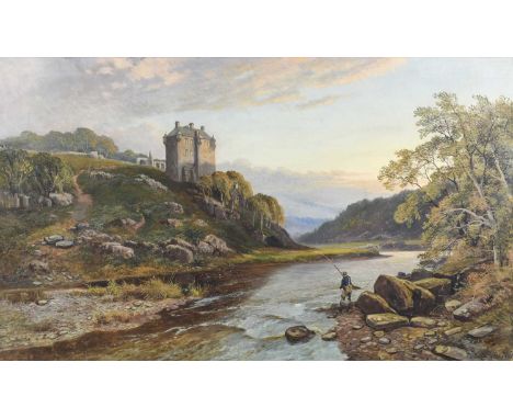 John Syer (1815-1885)Angler before a Scottish CastleSigned and dated June (18)82, oil on canvas, 64.5cm by 125.5cmTwo patch r