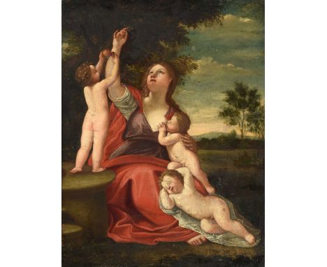 Follower of Francesco Albani (1578-1660) Italian Allegory of CharityOil on canvas, 58.5cm by 44.5cmThe present composition is