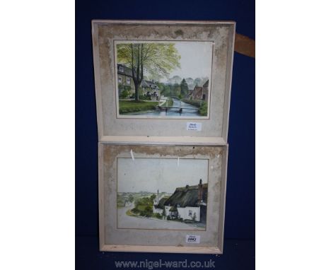 Two framed and mounted Watercolours, 'Lower Slaughter' and 'Tarrant, Kingston', signed K. Cox