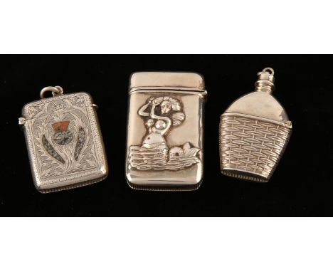 Victorian novelty vesta case in the form of a fiasco bottle, by Adie & Lovekin Ltd Birmingham 1898, another inset with a gran