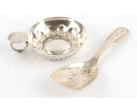 Georg Jensen, Danish silver caddy spoon made in the 'Beaded' pattern, with shovel bowl, with Import Marks for George Stockwel