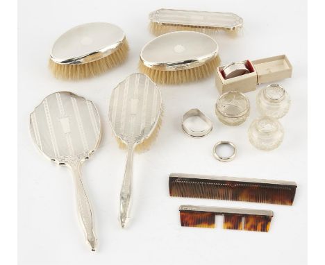 Modern silver backed brush and mirror set, comprising, hand mirror, hair brush, clothes brush and comb Birmingham1963-63, pai