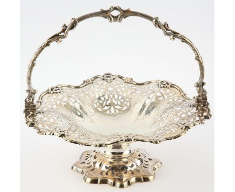 Victorian pierced silver swing handle presentation pedestal fruit basket, by Henry Wilkinson & Co, Sheffield 1844 31.5cm dia.