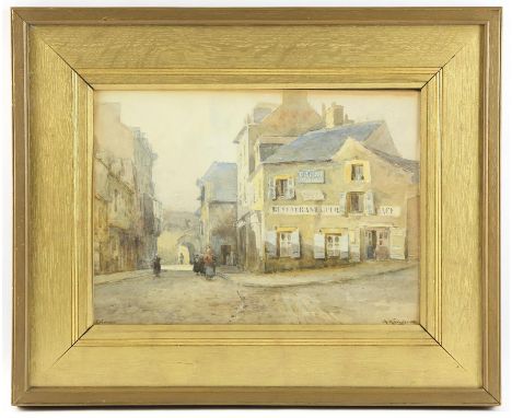 A. Knight (19th/20th century), Street scene, Dinan, watercolour, signed lower right, inscribed lower left, 26 x 35cm. ; toget