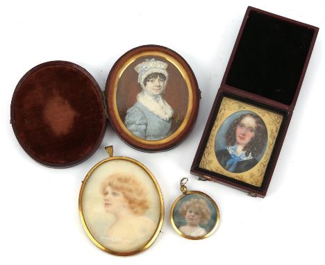 Charles Jagger (British 1770-1827), a miniature portrait of a lady in a white bonnet, watercolour on ivory (ivory exemption 6