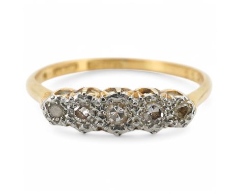 An 18ct and plat, five stone diamond ring, in an illusion setting, size T, gross weight 2.2 grams. Condition - poor to fair