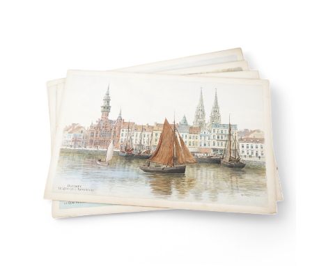 Alfred Robert Quinton (1853-1934), set of four original watercolours for postcard designs, Scenes of Ostend, Belgium, each si