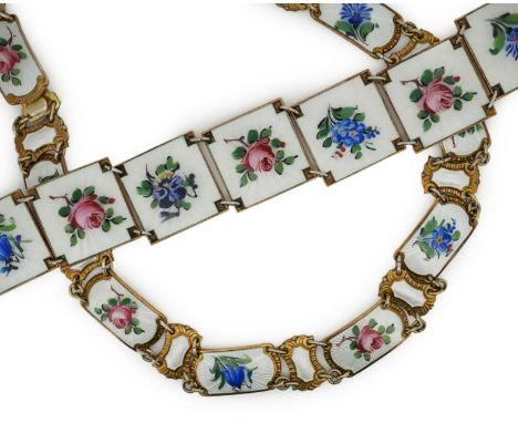 Ivar Holth, a silver and enamel demi-parure, Norway, mid 20th century, comprising: a necklace and bracelet, composed of panel