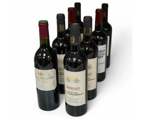 Eight bottles of wine including four bottles of Chateau du Colombier 2023, the  bottle of Moncade Bordeaux, two bottles of La