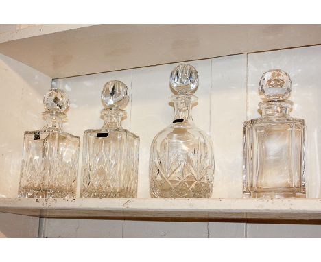 A pair of Thomas Webb crystal decanters, another Thomas Webb decanter and another spirit decanter