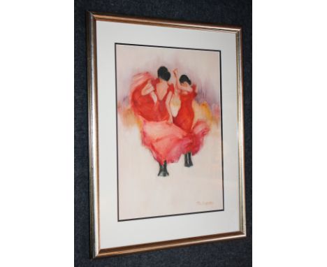 Dee Hingston (20th century), a pair of scenes depicting Spanish dancers in red dresses, oil on board, both signed, 42.5cm by 